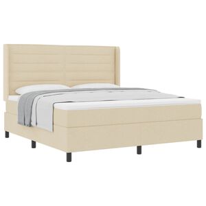 vidaXL Pat cu arcuri cu saltea cu headboard Crem 180 x 200 cm țesătură