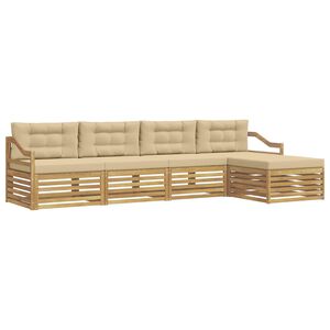 vidaXL Set de canapele de exterior 5 buc. Alb și Bej Poliester