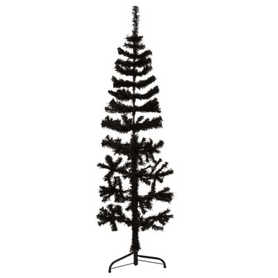 vidaXL Jumătate brad de Crăciun subțire cu suport, negru, 120 cm