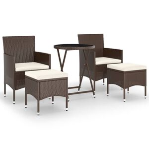 vidaXL Set mobilier bistro, 3 piese, maro, poliratan/sticlă securizată