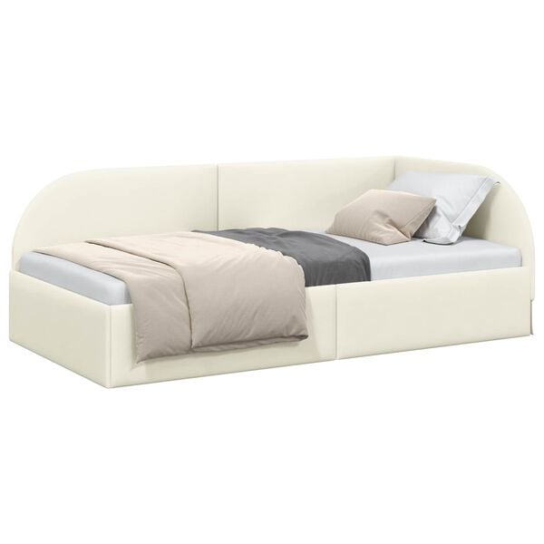 vidaXL Cadru de pat colțar cu headboard Crem 90 cm x 190 cm Catifea