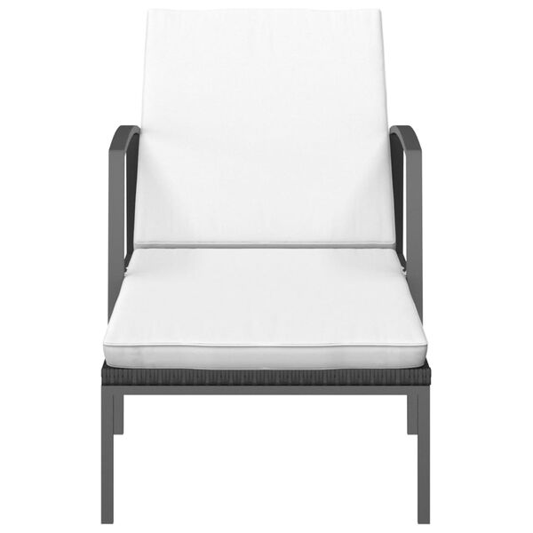 vidaXL Șezlonguri de plajă cu masă, 2 buc., negru, poliratan