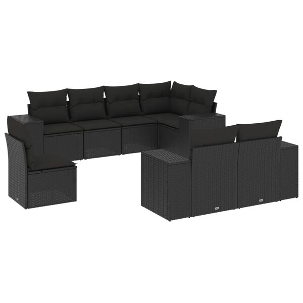 vidaXL Set mobilier de grădină cu perne, 8 piese, negru, poliratan