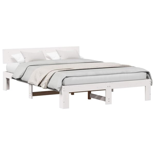 vidaXL Cadru de pat cu headboard Alb 150 x 200 cm Lemn de pin masiv