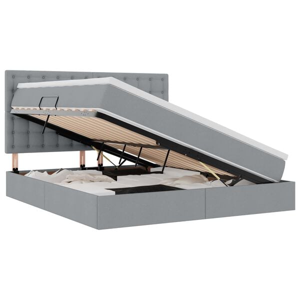 vidaXL Pat cu saltea și spațiu de depozitare Gri deschis 180 x 200 cm