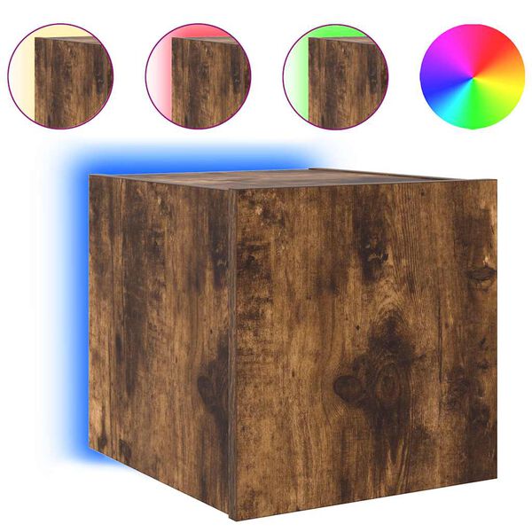 vidaXL Comodă TV de perete cu lumini LED, stejar fumuriu, 30,5x35x30cm
