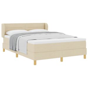 vidaXL Pat cu arcuri cu saltea cu headboard Crem 140 x 200 cm țesătură