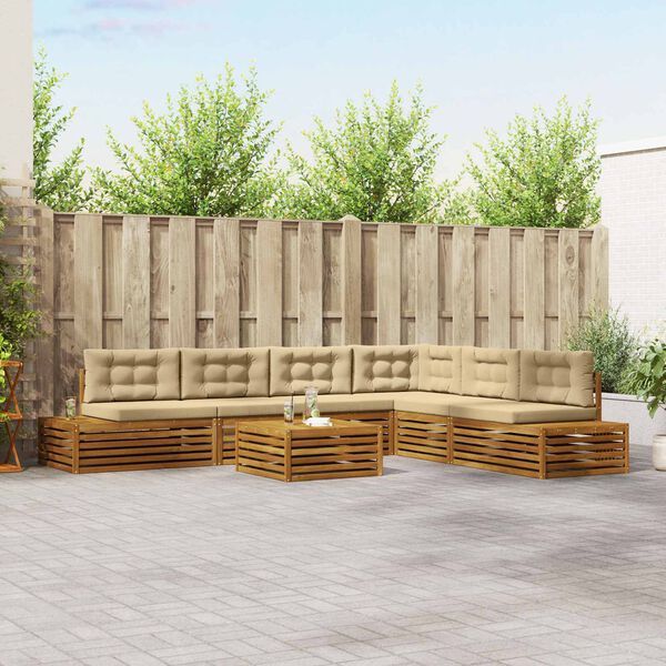 vidaXL Set de canapele de exterior cu pernă 7 Bucată Natural și Bej