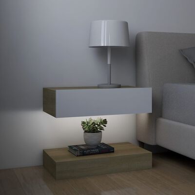 vidaXL Comode TV cu lumini LED, 2 buc., alb și stejar Sonoma, 60x35 cm
