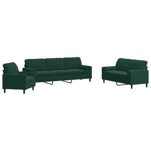 vidaXL Set canapele cu perne/rulouri, 3 piese, verde &icirc;nchis, catifea
