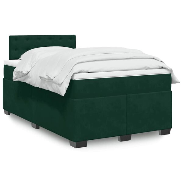 vidaXL Pat box spring cu saltea, verde &icirc;nchis, 140x190 cm, catifea