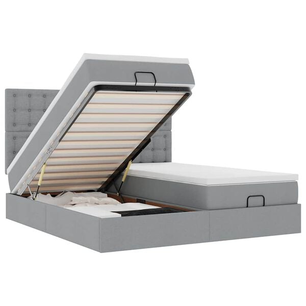 vidaXL Cadru de pat otoman cu saltele țesătură gri deschis 200x200cm