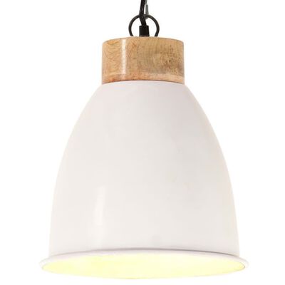 vidaXL Lampă suspendată industrială, alb, 23 cm, lemn masiv&fier, E27