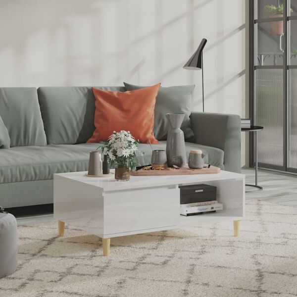 vidaXL Masă de cafea, alb extralucios, 90x60x35 cm, lemn prelucrat
