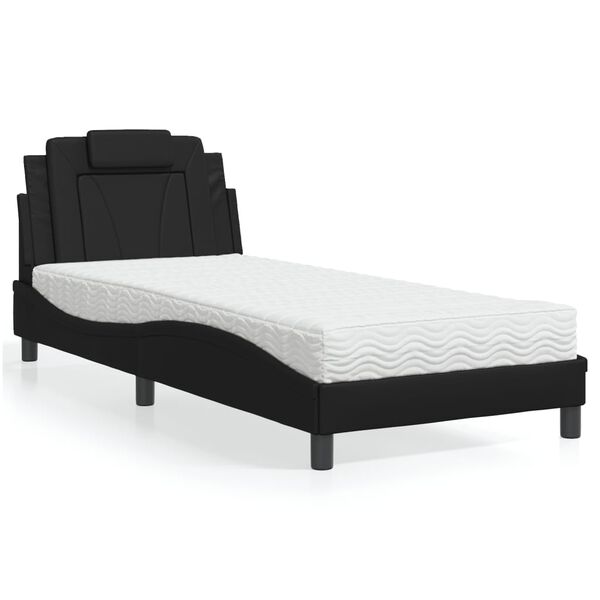 vidaXL Pat, Viana, cu saltea, negru, 90x190 cm, piele ecologică