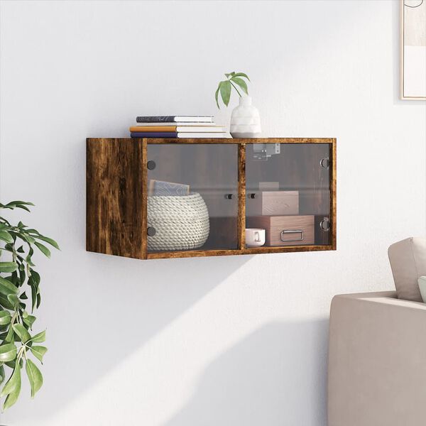 vidaXL Dulap de perete cu uși din sticlă, stejar fumuriu,68,5x37x35 cm