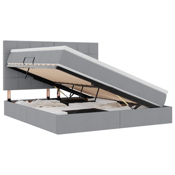 vidaXL Pat cu saltea și spațiu de depozitare Gri deschis 160 x 200 cm