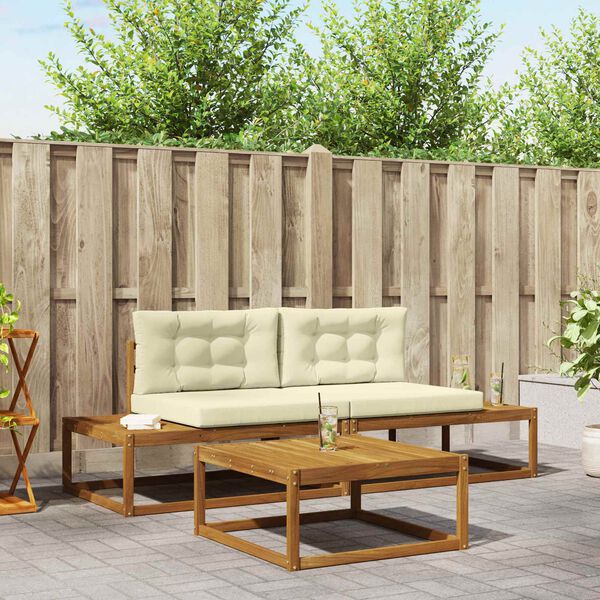 vidaXL Set de canapele de exterior cu pernă 3 Bucată Natural și Crem