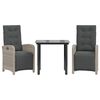 vidaXL Set bistro cu perne, 3 piese, gri deschis, poliratan