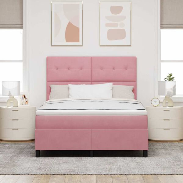 vidaXL Pat cu arcuri cu saltea cu headboard Roz 140 x 190 cm țesătură