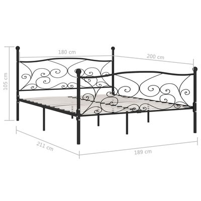vidaXL Cadru de pat cu bază din șipci, negru, 180 x 200 cm, metal