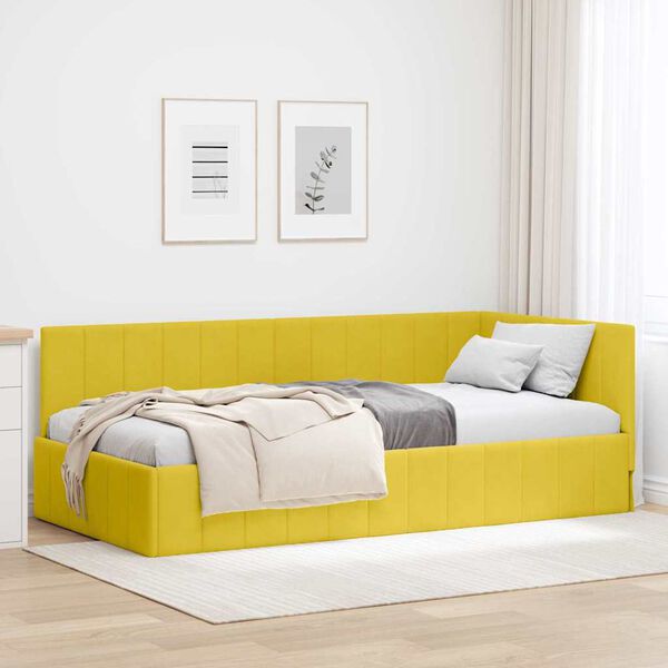 vidaXL Cadru de pat colțar cu headboard Galben 90 cm x 200 cm Catifea