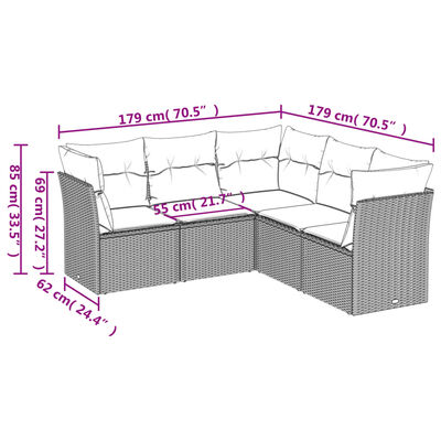 vidaXL Set canapea de grădină cu perne, 5 piese, gri, poliratan