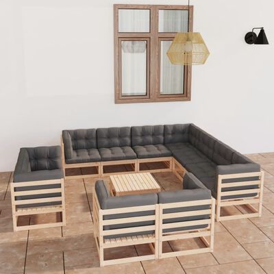 vidaXL Set mobilier de grădină cu perne, 12 piese, lemn masiv de pin