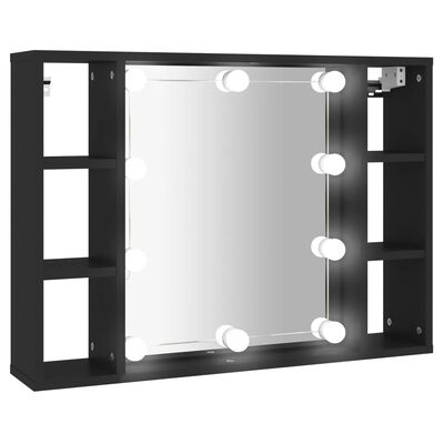 vidaXL Dulap cu oglindă și LED, negru, 76x15x55 cm