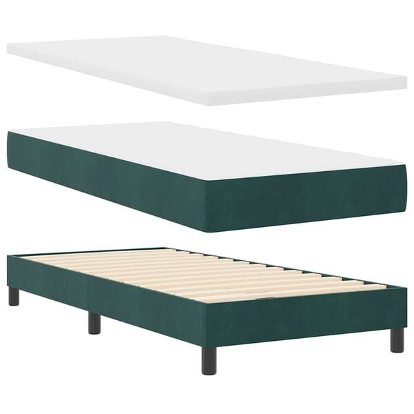 vidaXL Pat cu arcuri cu headboard Verde &icirc;nchis 190 x 90 cm Catifea