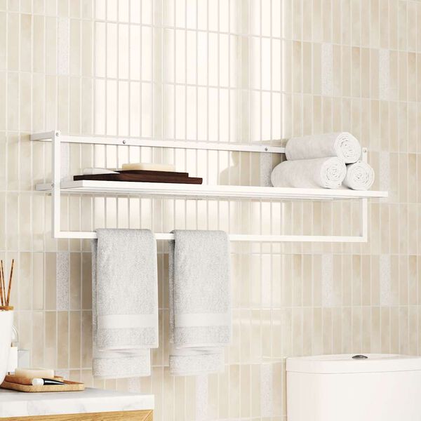 vidaXL Suport pentru prosoape, alb, 95x25x22 cm, fier