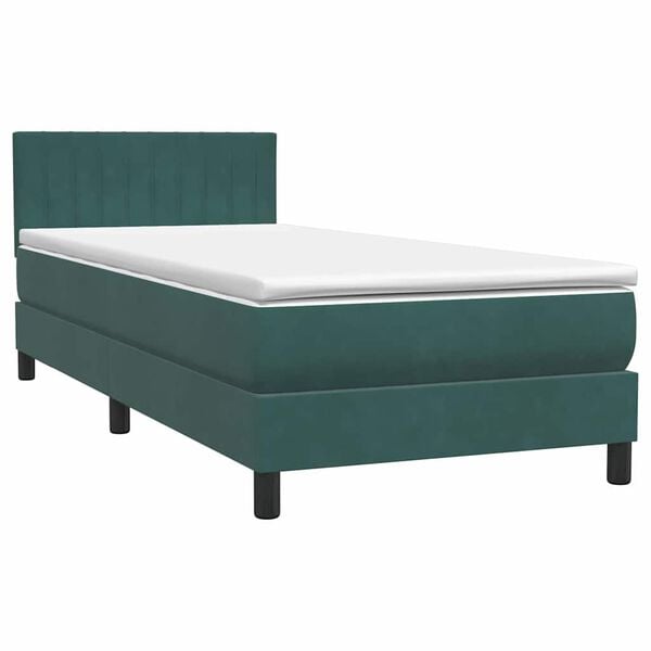 vidaXL Pat box spring cu saltea, verde &icirc;nchis, 80x210 cm, catifea