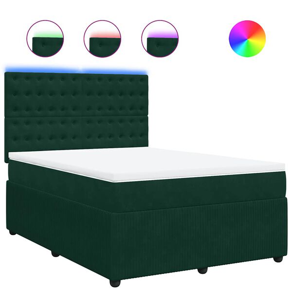 vidaXL Pat box spring cu saltea, verde &icirc;nchis, 160x200 cm, catifea