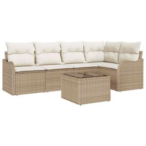 vidaXL Set de canapele pentru grădină cu pernă 6 pcs Bej Rattan poli
