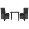 vidaXL Set mobilier de grădină cu perne, 3 piese, negru, poliratan