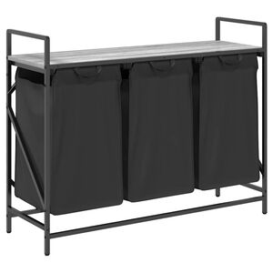 vidaXL Coș de rufe 3 compartimente cu raft sonoma gri