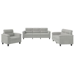 vidaXL Set de canapele cu perne, 3 piese, gri deschis, microfibră