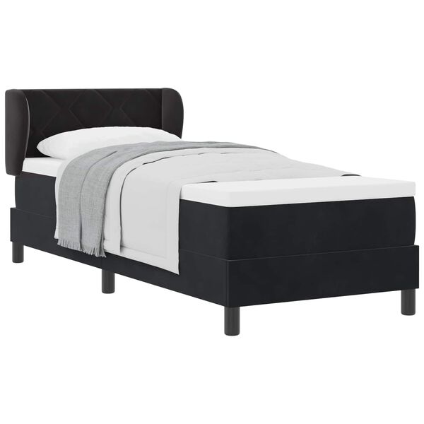 vidaXL Pat cu arcuri cu saltea cu headboard Negru 80 x 200 cm Catifea