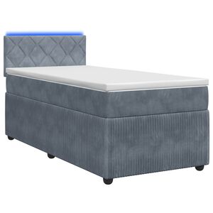 vidaXL Pat box spring cu saltea și LED Gri &icirc;nchis 90 x 190 cm Catifea