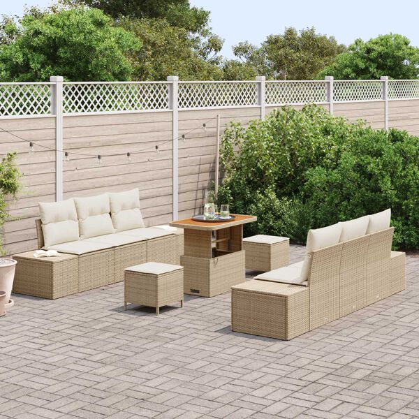 vidaXL Set de canapele pentru grădină cu pernă 9 pcs Bej Rattan poli
