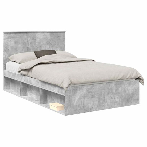 vidaXL Cadru de pat cu headboard Beton 120 x 190 cm Lemn de pin masiv