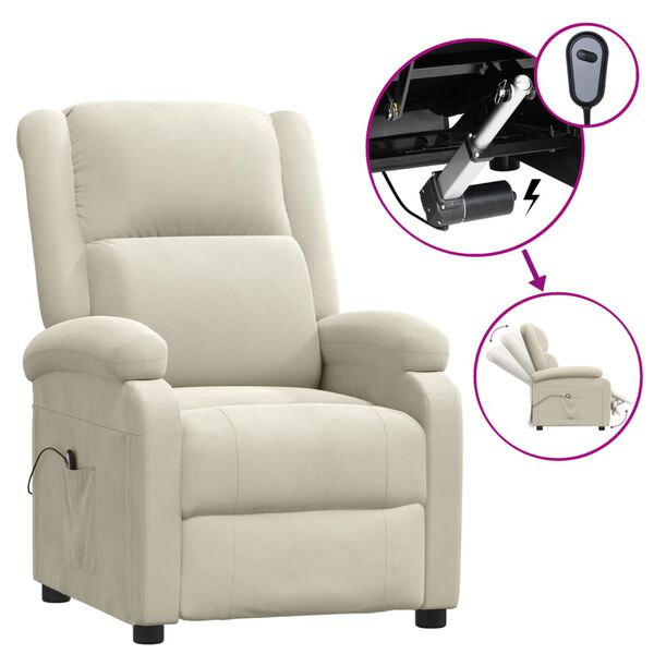 vidaXL Fotoliu rabatabil electric, crem, catifea