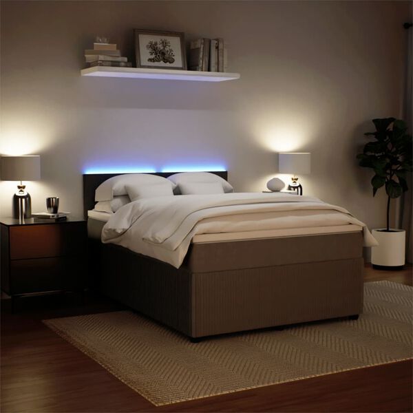 vidaXL Pat box spring cu saltea, gri deschis, 140x190 cm, catifea