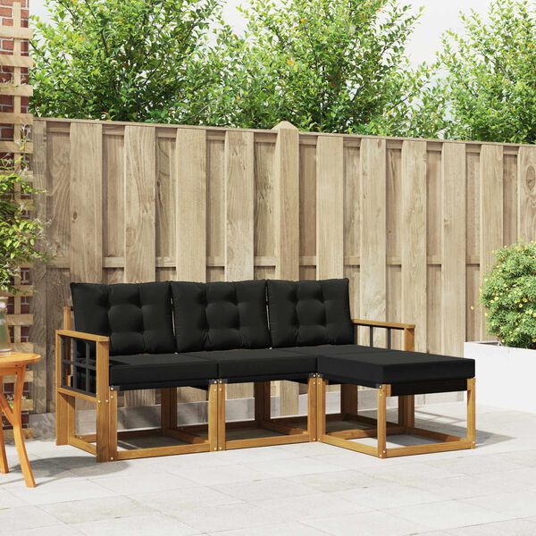 vidaXL Set de canapele de exterior cu pernă 4 pcs Natural și Negru