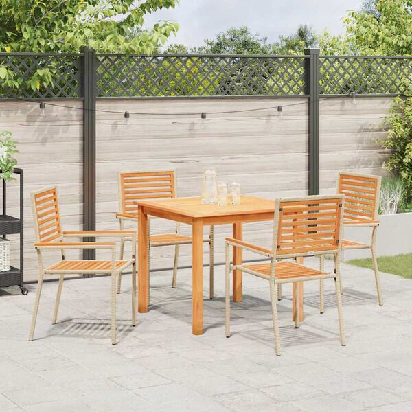 vidaXL Set de masă pentru grădină 5 pcs Bej Rattan poli