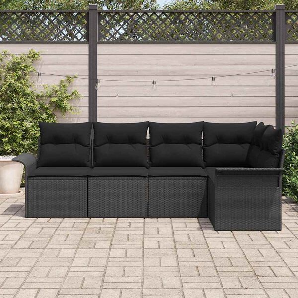 vidaXL Set de canapele pentru grădină 5 pcs Negru poliratan