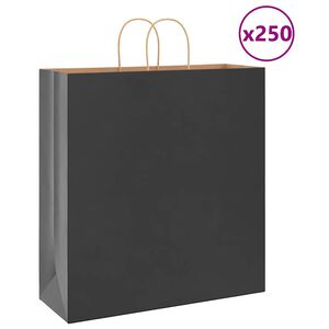 vidaXL Pungi de h&acirc;rtie 250 buc cu m&acirc;nere negre 45x17x48 cm