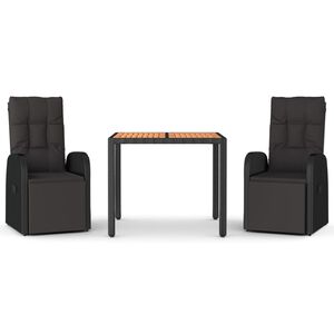 vidaXL Set masă pentru grădină, 3 piese, negru, poliratan/lemn acacia