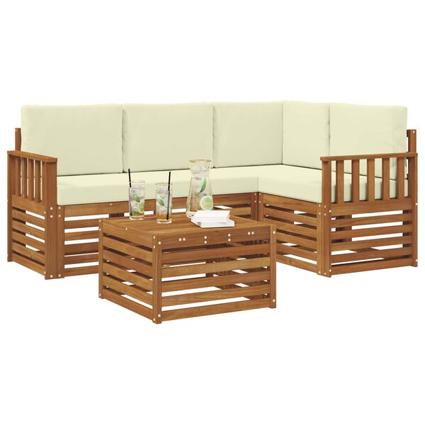 vidaXL Set de canapele de exterior cu pernă 5 pcs Natural și Crem