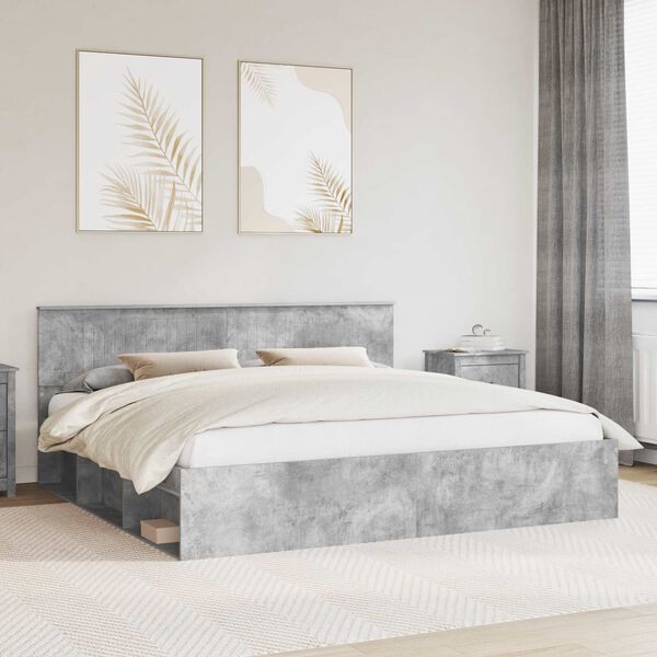 vidaXL Cadru de pat cu headboard Beton 200 x 200 cm Lemn de pin masiv
